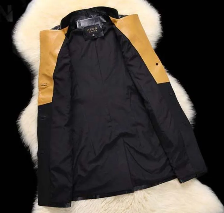 Woman Leather Overcoat Winter Sheepskin Long Slim Black Jackets