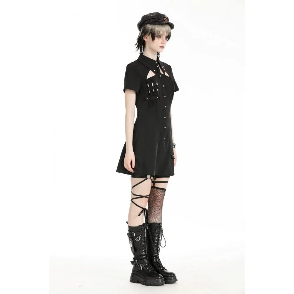 Women's Gothic Turn-down Collar Cutout Homecoming Dress