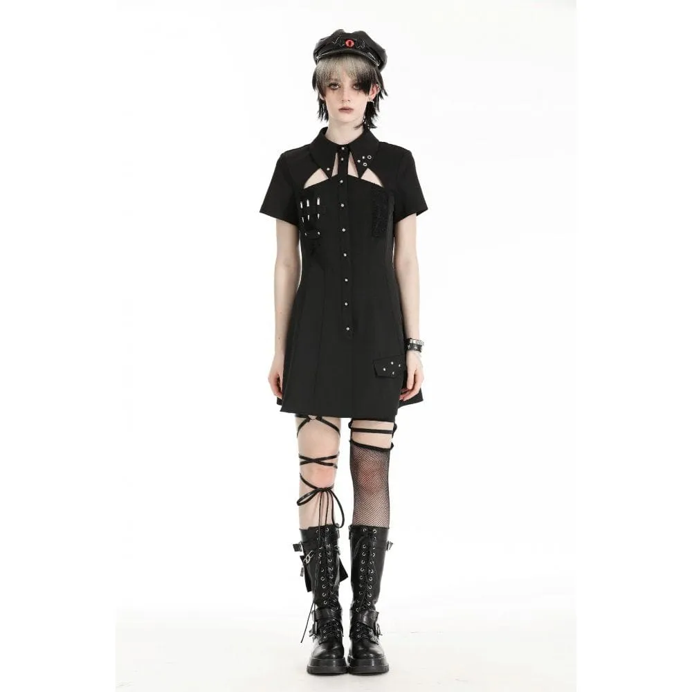 Women's Gothic Turn-down Collar Cutout Homecoming Dress