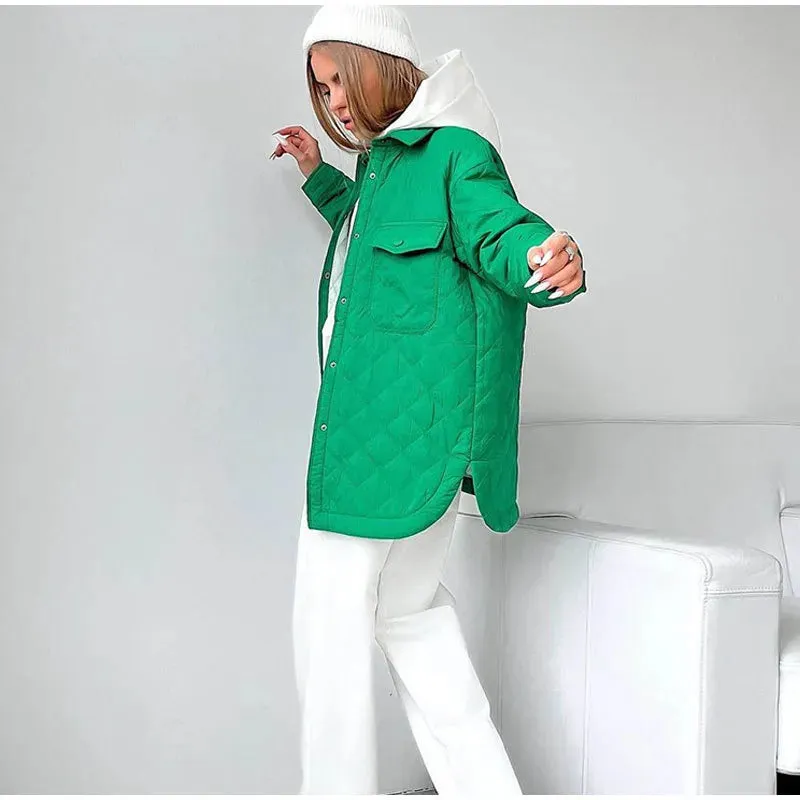 Women's Loose And Warm Rhombus Cotton Padded Autumn/ Spring Jacket