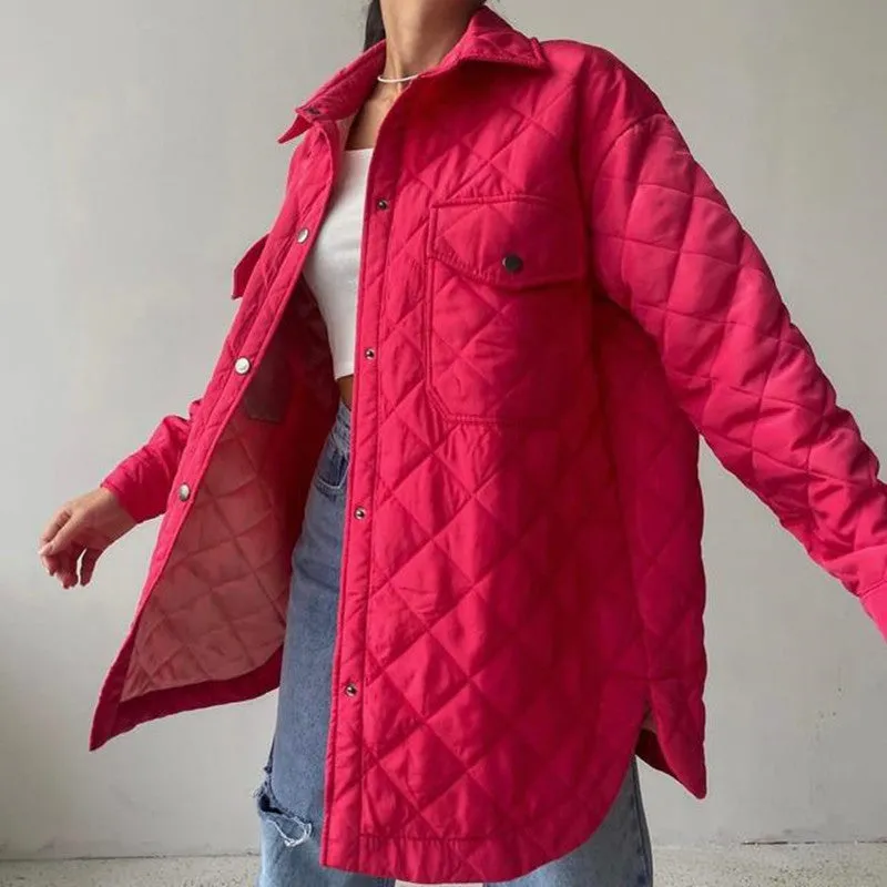 Women's Loose And Warm Rhombus Cotton Padded Autumn/ Spring Jacket