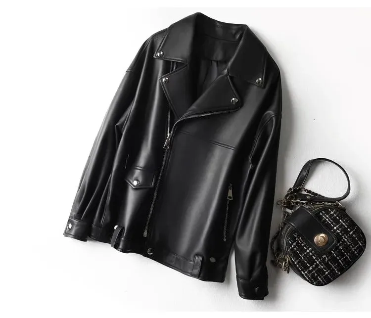 Women's Sheepskin Leather Motorcycle Jacket