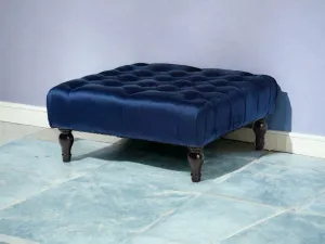 Wooden Twist Tufted Solid Wood Square Shape Velvet Fabric Chowki Vintage Style Ottoman for Living Room Decor