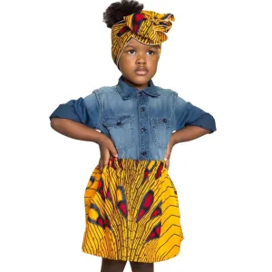 Yellow African Ankara Skirt with Head Wrap